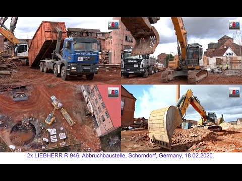 2x LIEBHERR R 946 Excavator, Recycling bei Abbruch / Demolition, Lederfabrik Schorndorf, 18.02.2020.