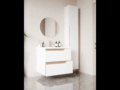 kielle Oudee - Skříňka s umyvadlem 80 cm, lesklá bílá/tmavý dub 50002S810