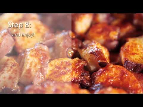 Octopus Recipe with skin-on potatoes. A FEIRA. Spanish Cuisine