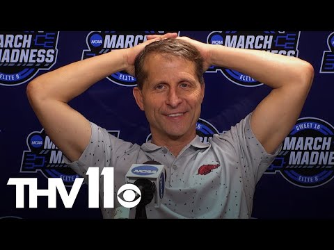 Eric Musselman reacts to Razorbacks win over Oral Roberts