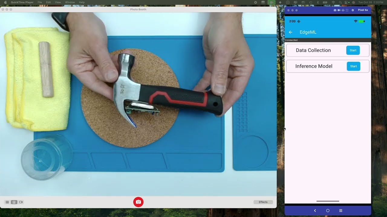AI Hammer demonstration showing material classification using Neuton AI TinyML platform and Nordic nRF54H20