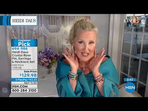 Heidi Daus Crystal Rose Pin, Earrings and Necklace Set