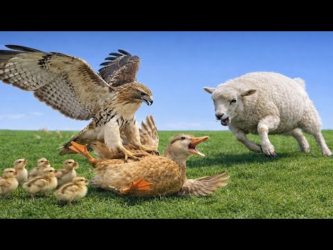 When a goat cries for help to save its mother duck from a hawk – Rescuing an injured mother duck.