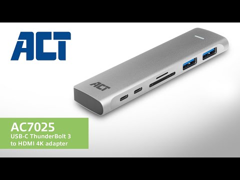 ACT USB-C Thunderbolt™ 3 multiport adapter for 1 HDMI monitor, 2x USB-A, 1x USB-C, card reader, PD pass-through