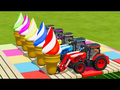 LOAD AND TRANSPORT GIANT ICE CREAM WITH McCORMICK & LAMBORGHINI TRACTORS - Farming Simulator 22