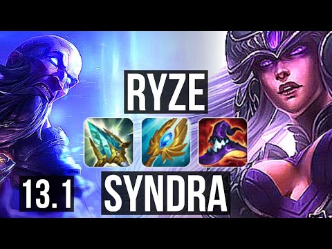 RYZE vs SYNDRA (MID) | Rank 4 Ryze, 5/1/8, Rank 21 | KR Challenger | 13.1