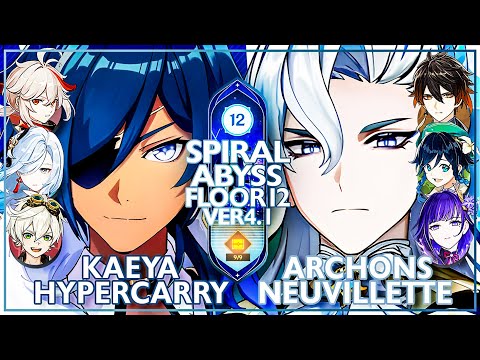 NEW SPIRAL ABYSS 4.1 - Kaeya Hypercarry & Neuvillette Archons | Abyss - Floor 12 (Genshin impact)