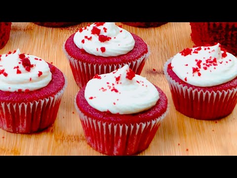 Easy Red Velvet Cupcakes with Cream Cheese Icing Recipe | Red Velvet Cupcakes | Flavourful Food