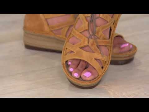 Naot Leather Lace-up Wedge Sandals - - Yarrow on QVC