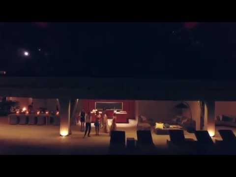 Sunset and night flight of a drone over the bay of Cannes