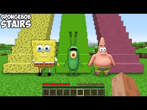 SPONGEBOB vs PATRICK vs PLANKTON SUPER LONGEST STAIRS! SPONGEBOB SQUAREPANTS Battle in Minecraft