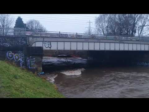 Mersey at Bridgewater Canal Viaduct during Storm Christoph