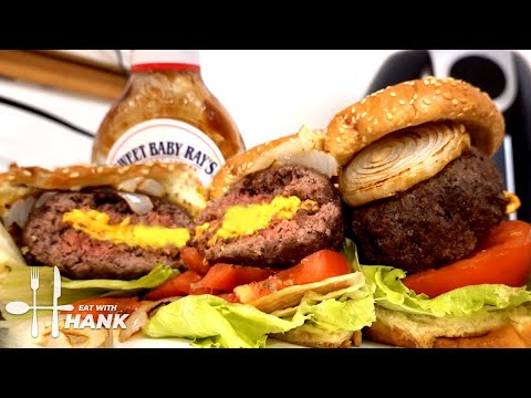 Juicy Lucy Burger - Air Fryer Burger Stuffed with Cheese and BBQ sauce