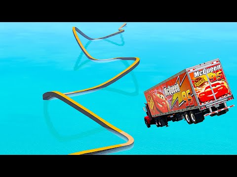 MAck Truck vs Impossible Wave Bridge Crossing Cars Vs Deep Water - BeamNG.Drive