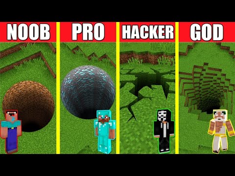 Minecraft Battle: TUNNEL HOUSE BUILD CHALLENGE - NOOB vs PRO vs HACKER vs GOD / Animation PIT HOLE