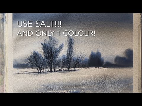 1 Colour & SALT!!! BEGINNERS Watercolour WINTER TREES Loose LANDSCAPE Watercolor PAINTING Techniques