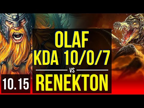 OLAF vs RENEKTON (TOP) | 2.2M mastery points, KDA 10/0/7, 1300+ games | KR Grandmaster | v10.15