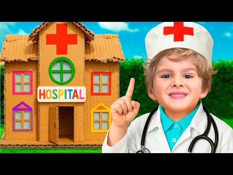 Eva and little brother Cardboard Hospital Adventure for kids