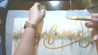 Embellishing a Ghost Pour Acrylic Painting with Vinyl and Glitter