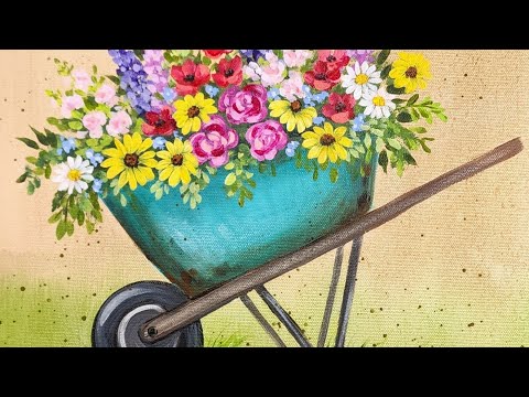 How to Paint a Floral Wheelbarrow Acrylic Painting LIVE Tutorial