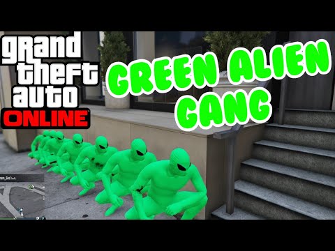 GTA5 Online Funny Moments - Green Alien Gang Attacks!