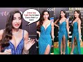 Nora Fatehi Looking Hot In Revealing Shimmery Blue Thigh Slit Gown At IIFA Awards 2022 Abu Dhabi