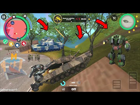 Rope Hero Vice Town - (Army Brown Tank Climb on Lighthouse) Police Tank and Car Robot Fight Rope Man