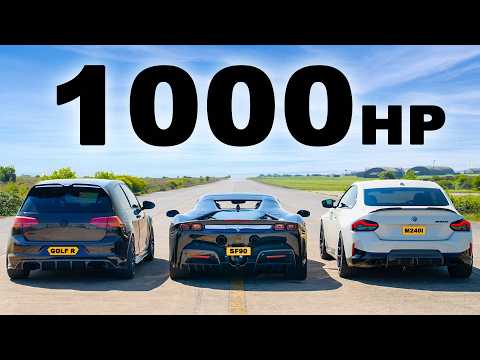 Ferrari SF90 vs. Golf R and 1,000hp BMW M240i: Drag Racing