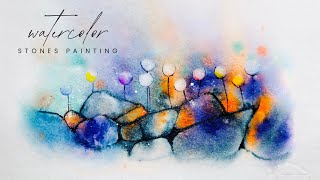 Watercolor Stones and Flowers – Easy Abstract Painting for Beginners