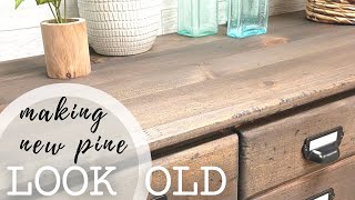 APOTHECARY / INDUSTRIAL DUPE- making pine look OLD || Dresser Makeover