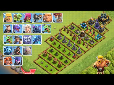 Townhall 17 with Lvl 1 Defense vs Every Troops | clash of clans
