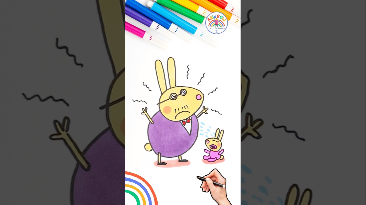 Draw Peppa Pig Rabbits | Draw Peppa Daddy Rabbit Drawing New 🌈🐰#peppapig #cartoon #short #viral