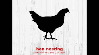 Vintage Hen Nesting Illustration SVG, Farm Animal Clipart, Rustic Bird Nest Vector, Hen in Nest Digi