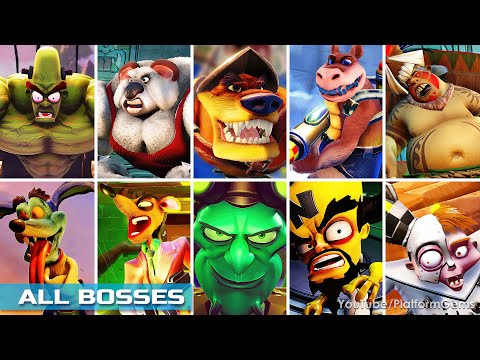 Crash Bandicoot 1, 2, 3, 4 - All Bosses With Cutscenes (No Damage) [2K 60FPS]