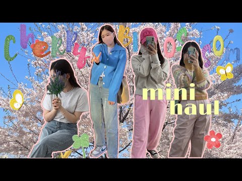 153cm 데일리룩ㅣ미니 하울 그리고 벚꽃 구경 🌸ㅣ프롬비기닝, 유라고ㅣ슬랙스, 반팔티, 핑크 조거팬츠, 세일러 슬러브 가디건