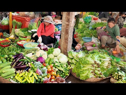 Exploring Phsar Leur in Siem Reap at the Morning | Visiting People Selling Vegetables and Fishes