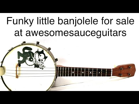 Old Stella painted banjolele banjo uke with art on the head Felix the banjo Cat 1940s - Wood image 10