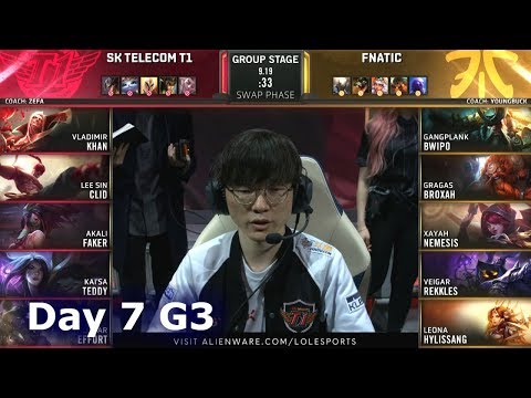 SKT vs FNC | Day 7 S9 LoL Worlds 2019 Group Stage | SK Telecom T1 vs Fnatic