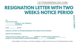 Resignation Letter with Two Weeks Notice – Resignation Letter with 2 Weeks Notice Period