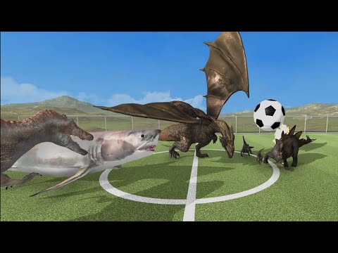 Dragon, Megalodon, Spinosaurus VS Raptor, Stegosaurus, Finback - Animal Revolt Battle Simulator