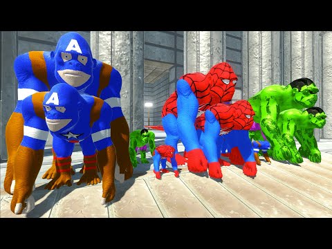 DIFFERENT SIZE SUPERHEROES ANCIENT DEATH RUN - Animal Revolt Battle Simulator