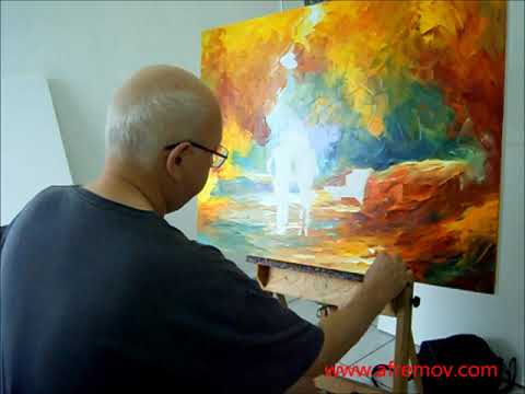 Artist Leonid Afremov painting a new piece by palette knife, October 26th