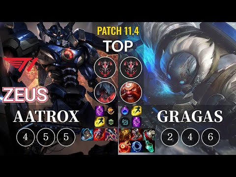 T1 Zeus Aatrox vs Gragas Top - KR Patch 11.4