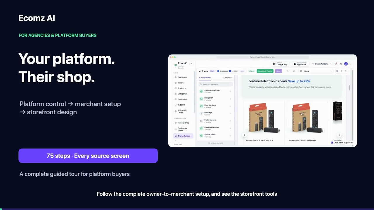 Ecomz AI | Launch a Multi-Tenant SaaS eCommerce Store Builder and Mobile App Generator Platform demo video