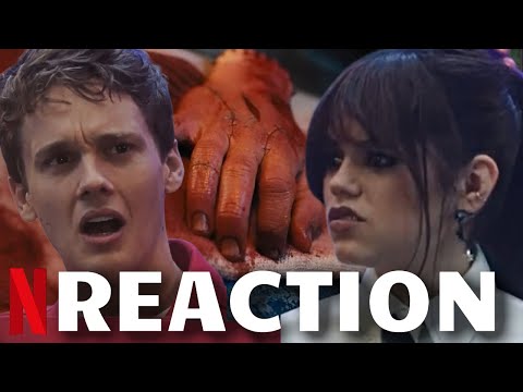 WEDNESDAY Cast React To The Shocking Scene Where Thing Is Stabbed With Jenna Ortega | Netflix