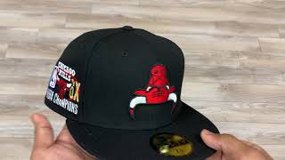 Chicago Bulls UPSIDE DOWN NBA CHAMP New Era 59fifty Fitted Hat Black Sky Blue Under Brim