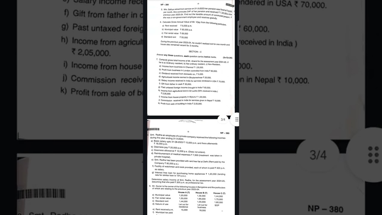 T JOHN BBA SEM-5 INCOME TAX-1 QUESTION PAPER 2024