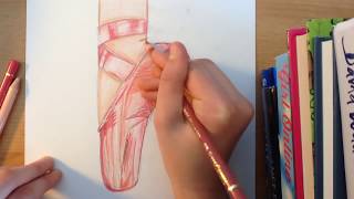 Ballet shoe (Pointe shoe) drawing tutorial // ArtyTigers