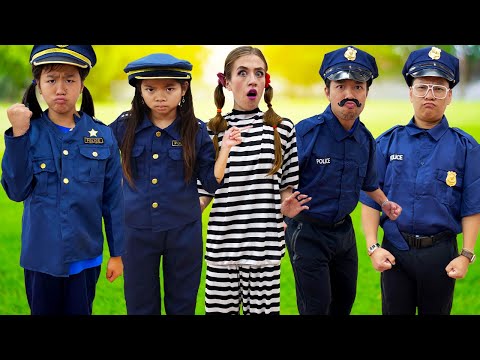 Emma and Jannie Pretend Play as Police Officers Routines at Work | Kids Dress Up Costumes