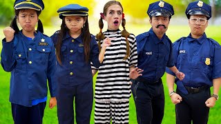 Emma and Jannie Pretend Play as Police Officers Routines at Work | Kids Dress Up Costumes